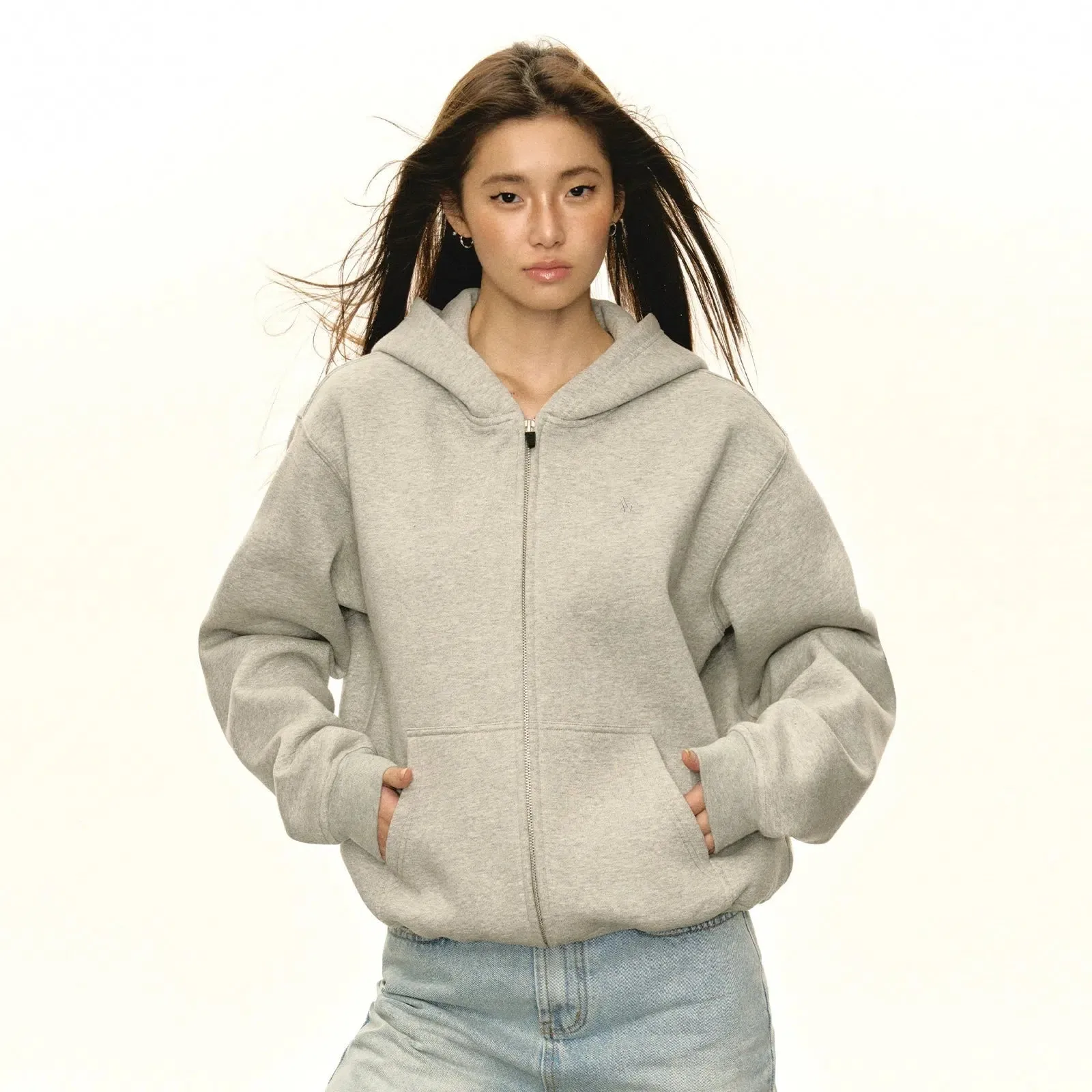 Front Pockets Zip-Up Hooded Sweatshirt