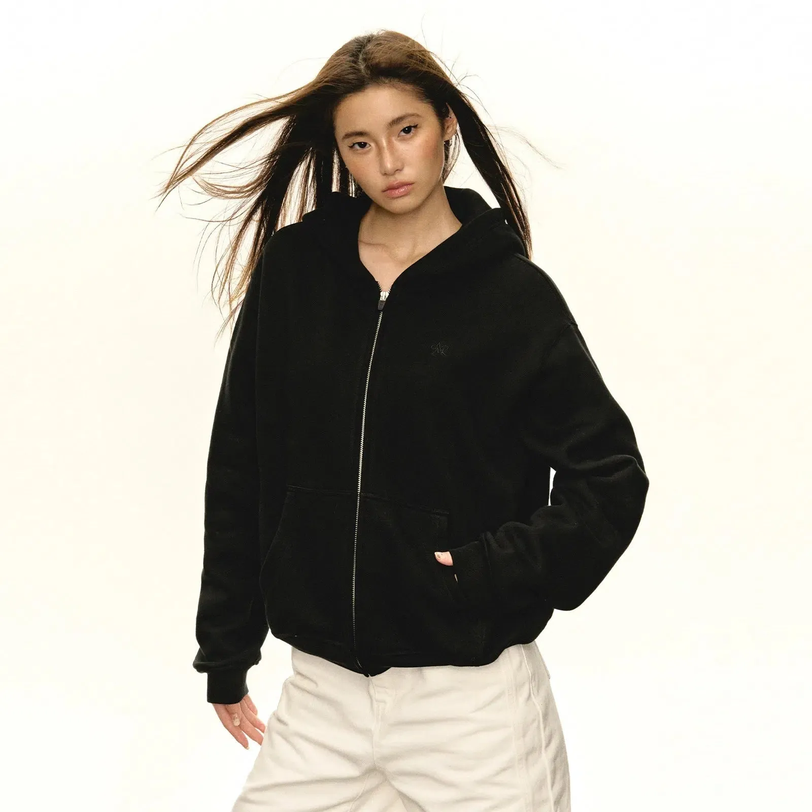 Front Pockets Zip-Up Hooded Sweatshirt
