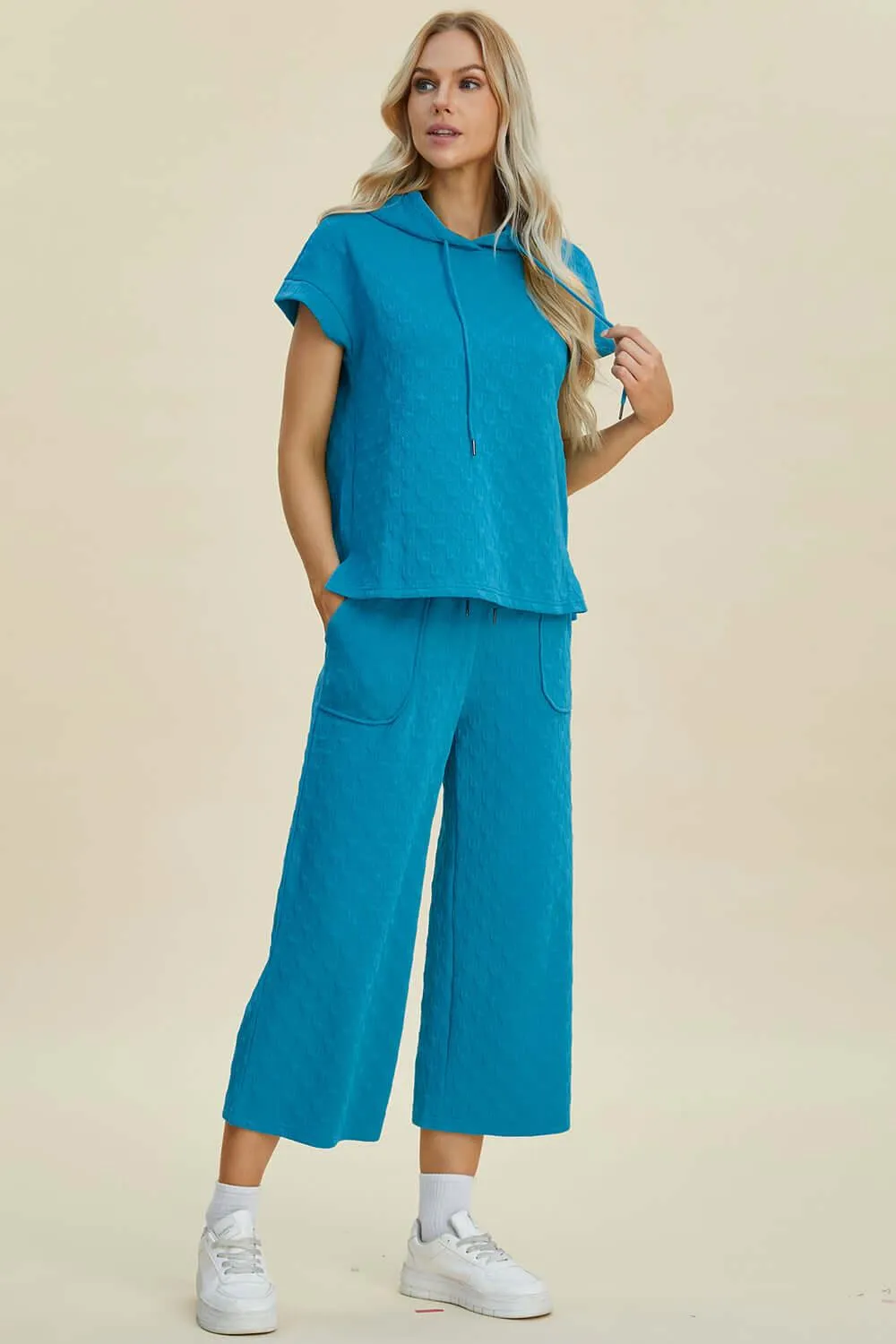 Full Size Textured Drawstring Hoodie & Pants Set