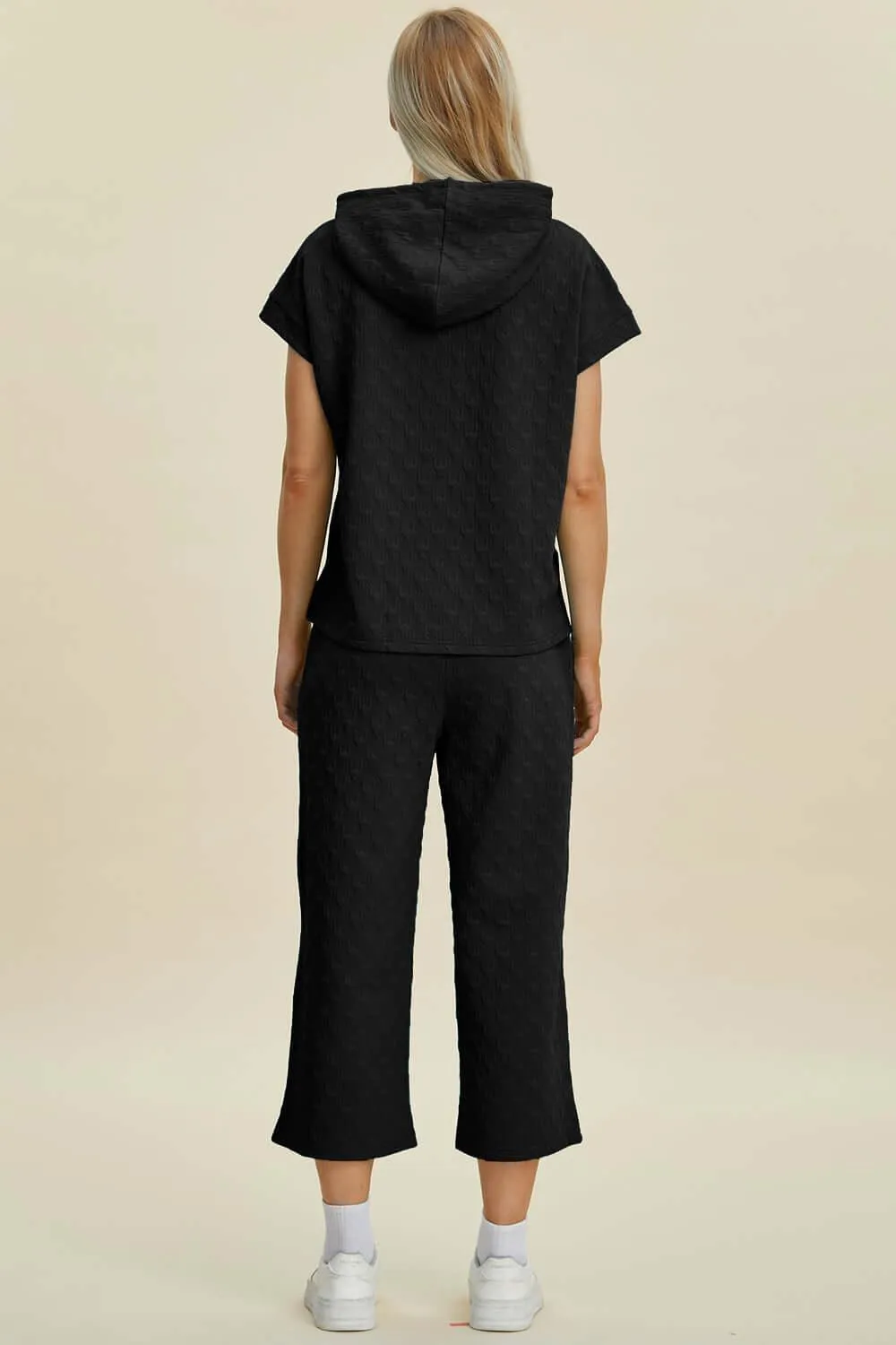 Full Size Textured Drawstring Hoodie & Pants Set