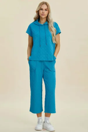 Full Size Textured Drawstring Hoodie & Pants Set