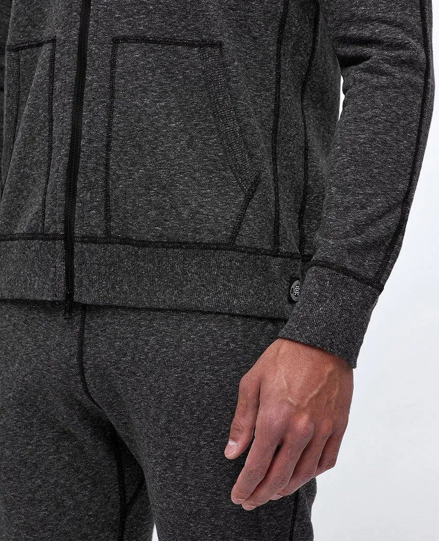 Full Zip Hoodie Midweight Terry Heather Black