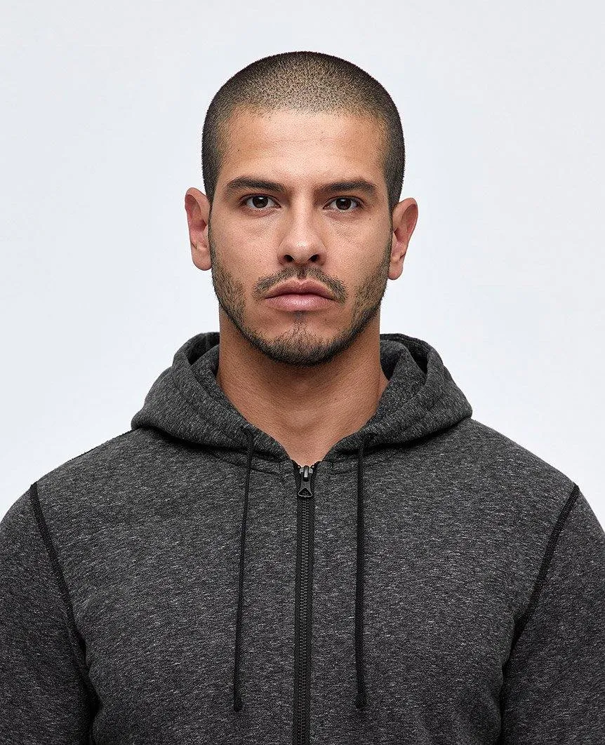 Full Zip Hoodie Midweight Terry Heather Black