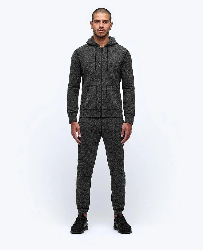 Full Zip Hoodie Midweight Terry Heather Black