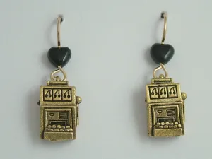 Gold tone Pewter & 14k gf Slot Machine dangle earrings-gambler, slots, gamble
