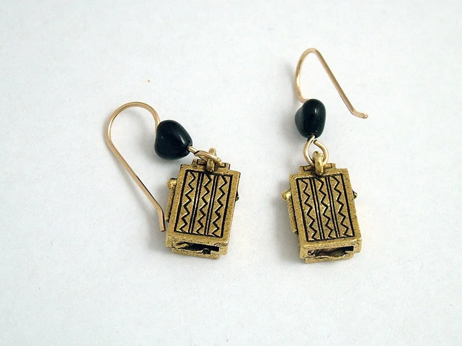 Gold tone Pewter & 14k gf Slot Machine dangle earrings-gambler, slots, gamble