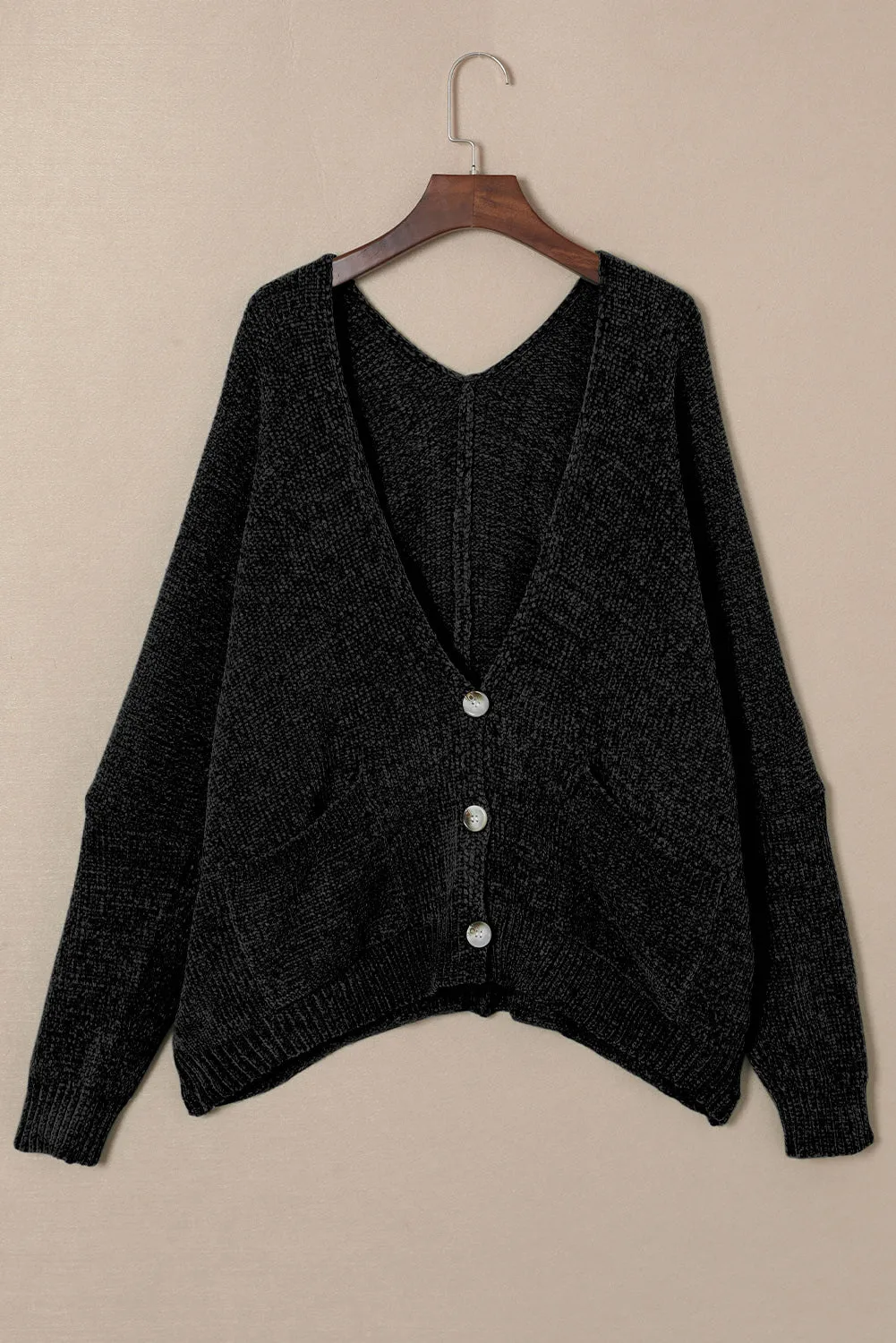 Gray Buttons Front Pocketed Sweater Cardigan