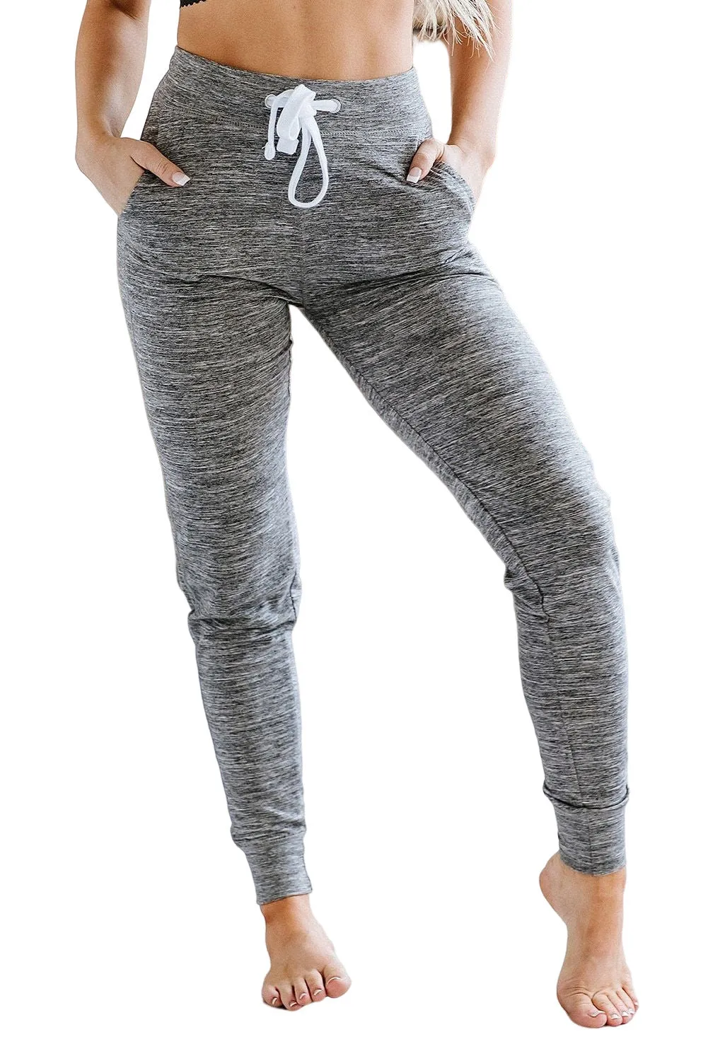 Gray Drawstring Waist Pocketed Joggers