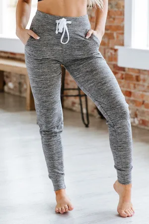 Gray Drawstring Waist Pocketed Joggers