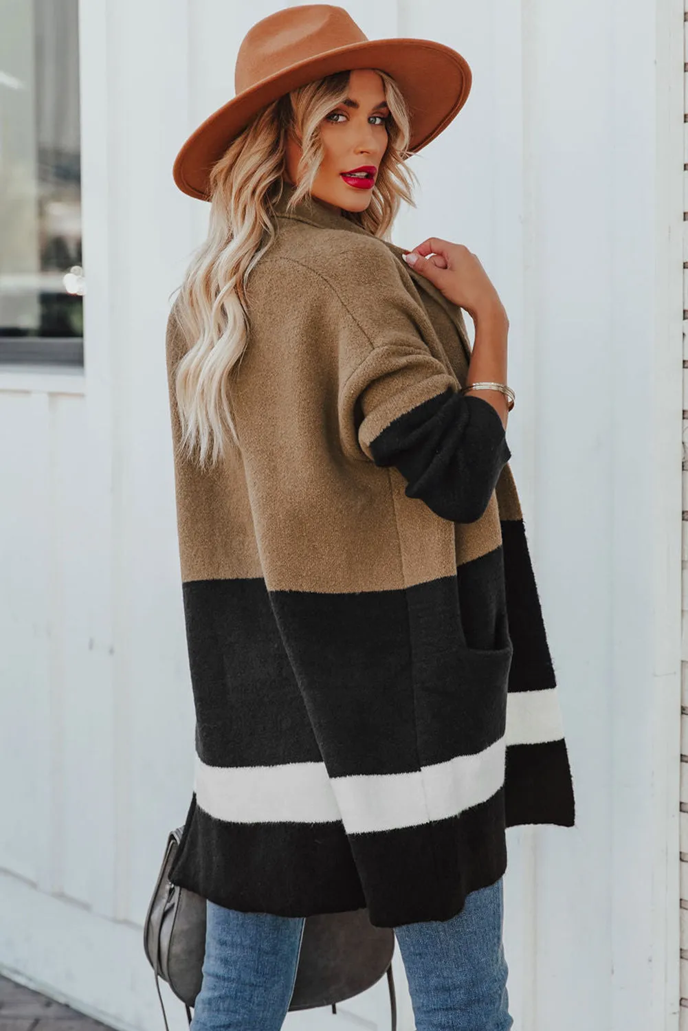 Gray Gingerbread Latte Colorblock Pocketed Cardigan