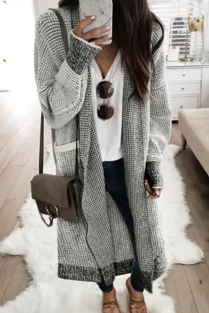 Gray Waffle Knit Pocketed Duster Cardigan
