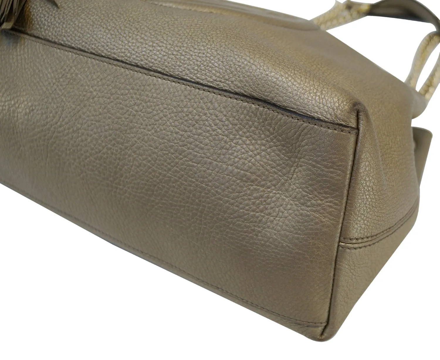 GUCCI Gold Pebbled Leather Soho Chain Tote Bag