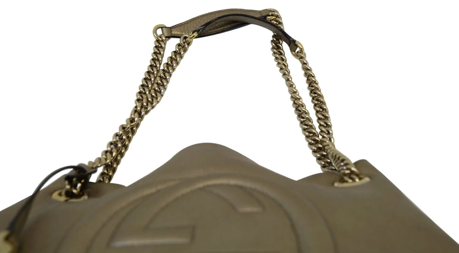 GUCCI Gold Pebbled Leather Soho Chain Tote Bag