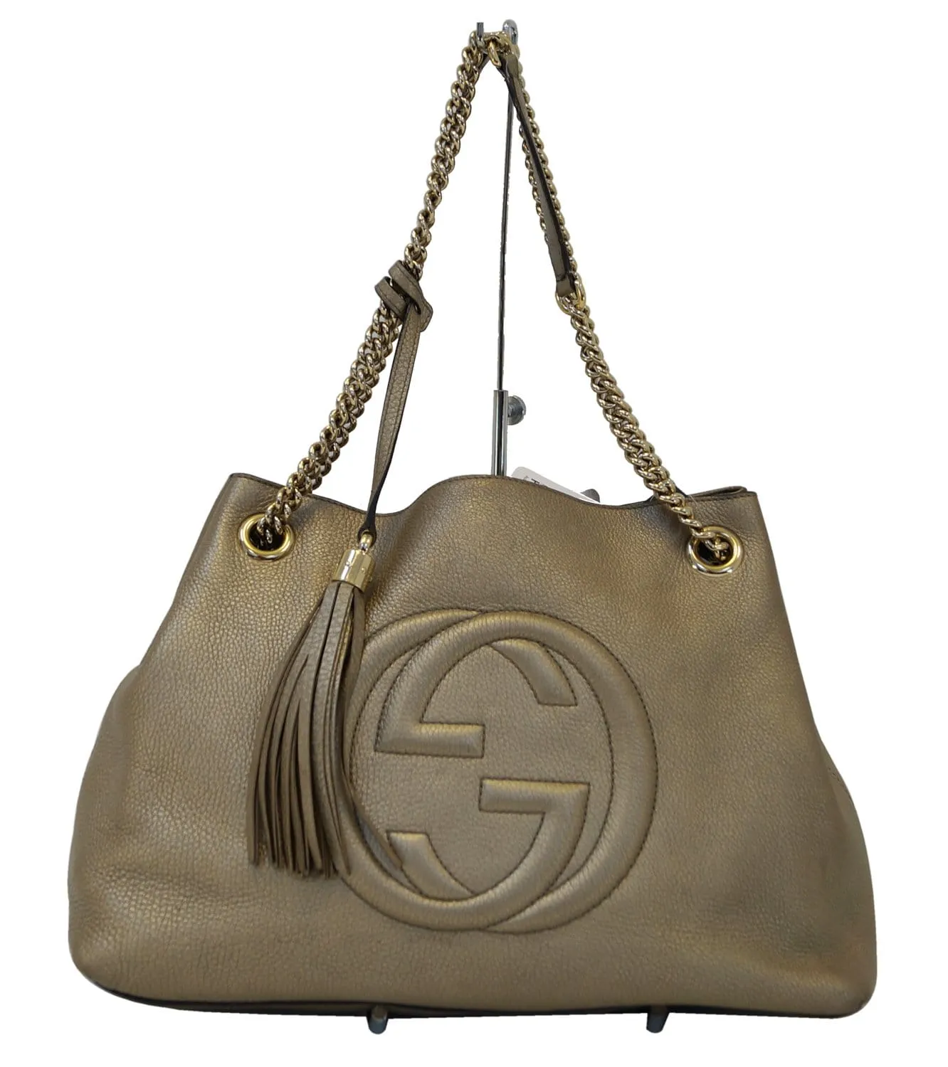 GUCCI Gold Pebbled Leather Soho Chain Tote Bag