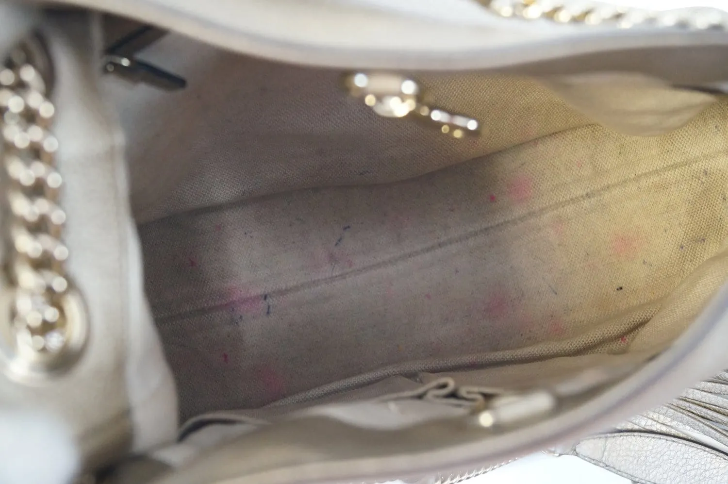 GUCCI Gold Pebbled Leather Soho Chain Tote Bag