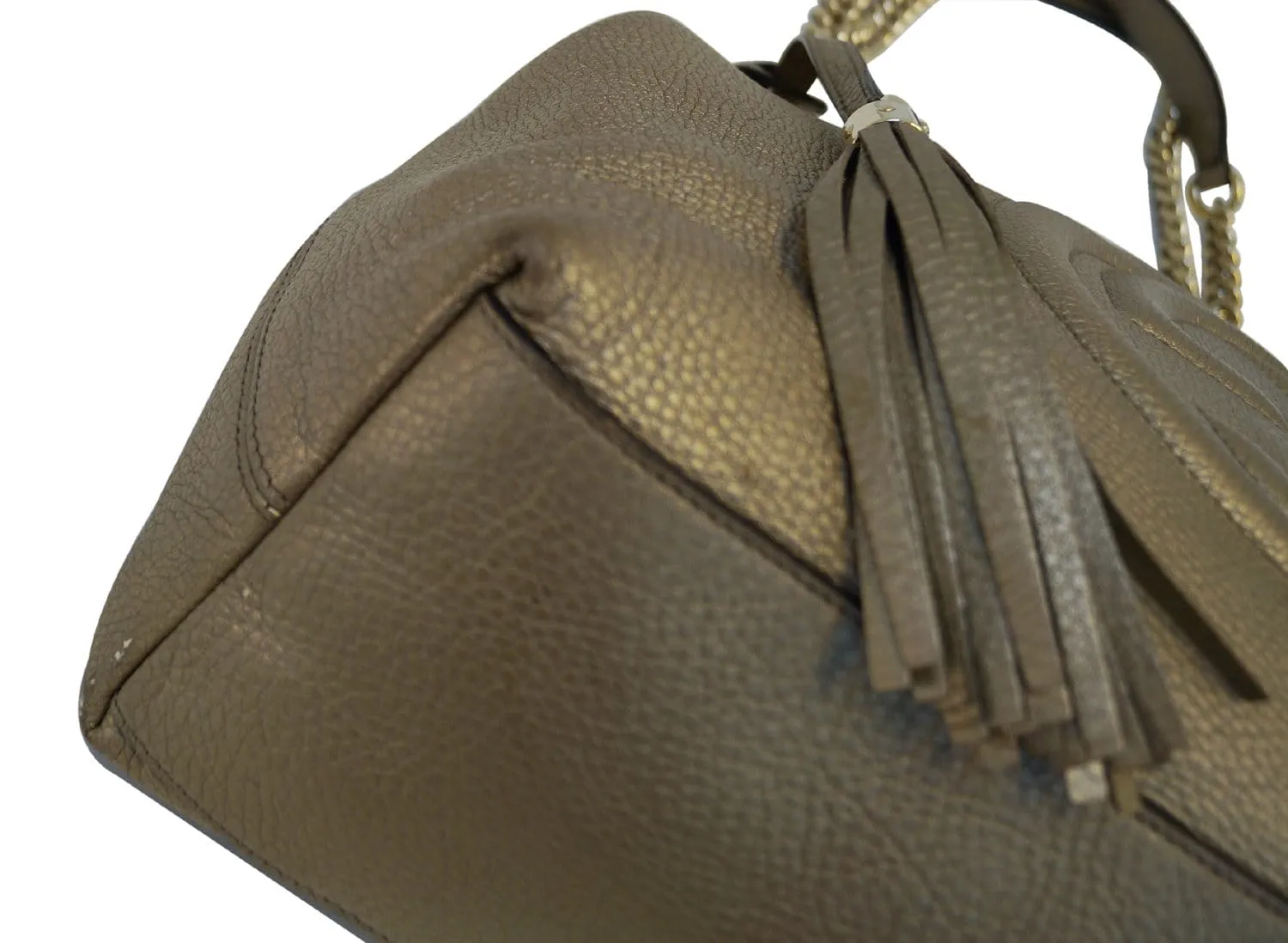 GUCCI Gold Pebbled Leather Soho Chain Tote Bag