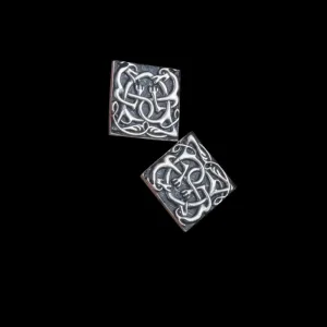 Handcrafted Unique Norse Ornament Square v3 Sterling Silver Cufflinks