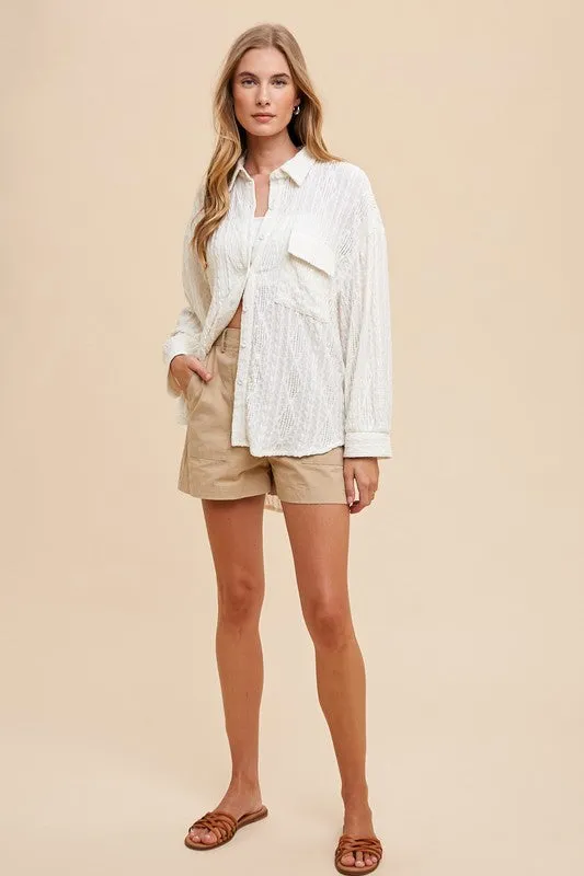 Hazel Blues® |  Annie Wear Openwork Button Down Drop Shoulder Shirt