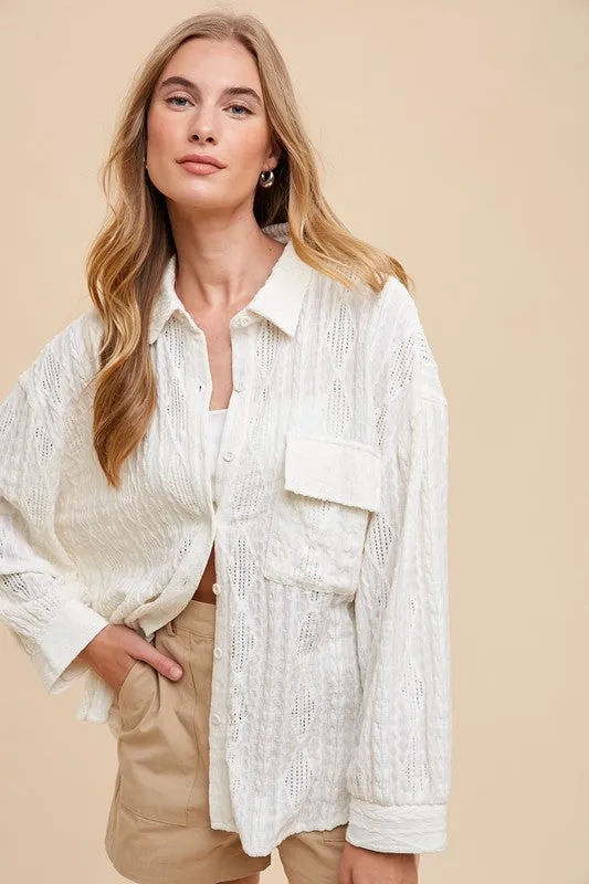 Hazel Blues® |  Annie Wear Openwork Button Down Drop Shoulder Shirt