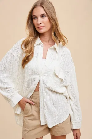 Hazel Blues® |  Annie Wear Openwork Button Down Drop Shoulder Shirt