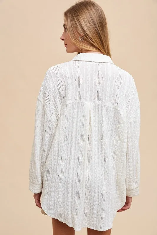 Hazel Blues® |  Annie Wear Openwork Button Down Drop Shoulder Shirt
