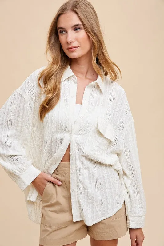 Hazel Blues® |  Annie Wear Openwork Button Down Drop Shoulder Shirt