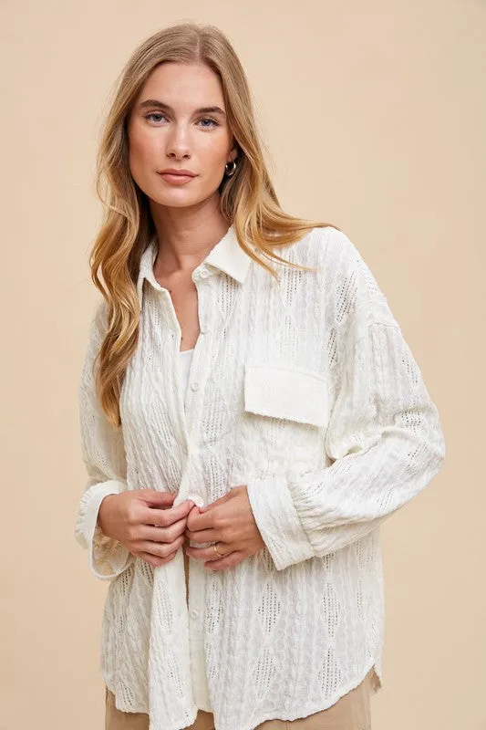 Hazel Blues® |  Annie Wear Openwork Button Down Drop Shoulder Shirt