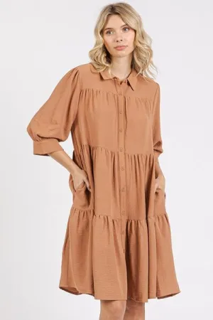 Hazel Blues® |  Mittoshop Button Detail Collared Neck Tiered Shirt Dress
