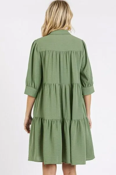 Hazel Blues® |  Mittoshop Button Detail Collared Neck Tiered Shirt Dress