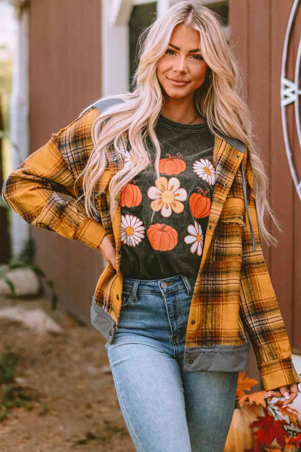 Hazel Blues® |  Plaid Hooded Button Front Jacket