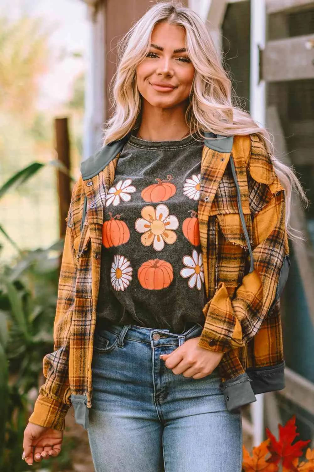 Hazel Blues® |  Plaid Hooded Button Front Jacket