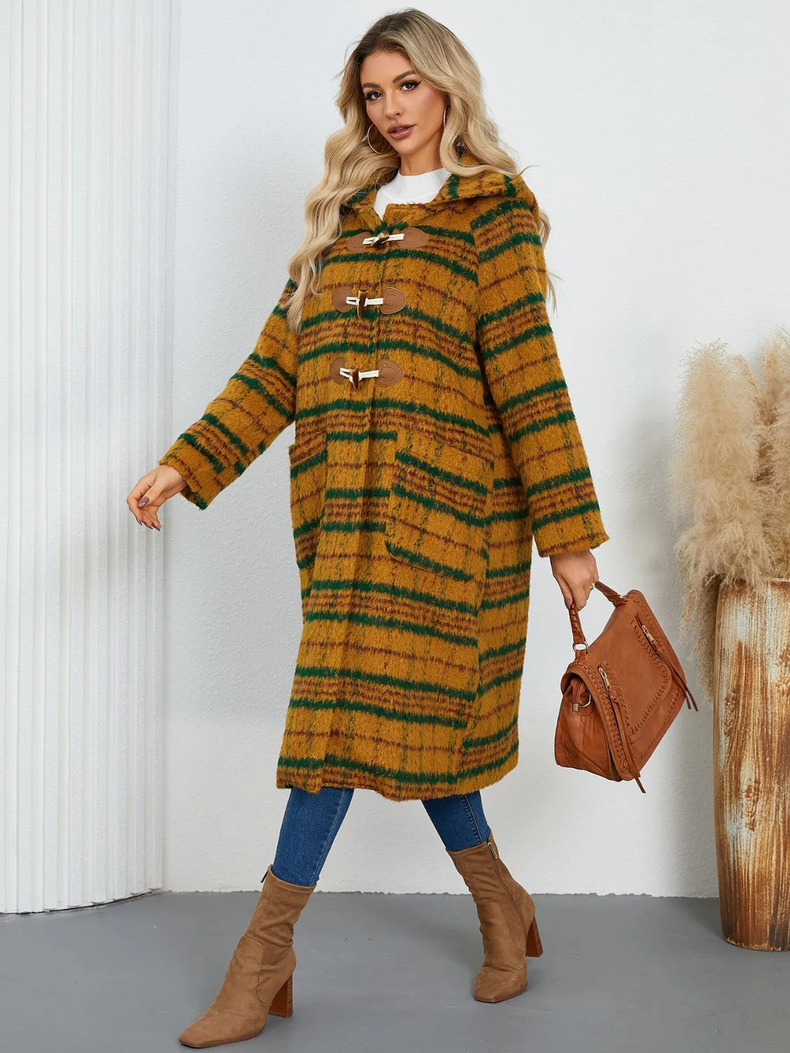Hazel Blues® |  Plaid Long Sleeve Hooded Coat with Pockets