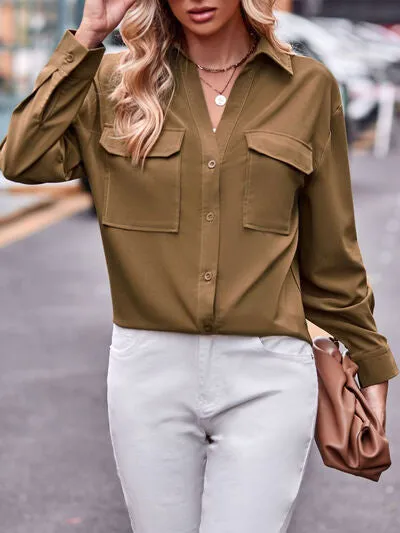 Hazel Blues® |  Pocketed Button Up Dropped Shoulder Shacket