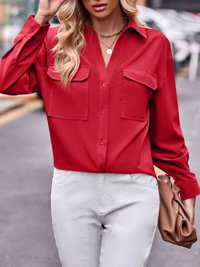 Hazel Blues® |  Pocketed Button Up Dropped Shoulder Shacket