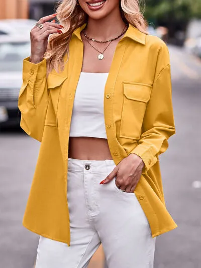 Hazel Blues® |  Pocketed Button Up Dropped Shoulder Shacket