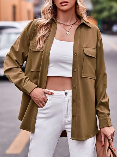 Hazel Blues® |  Pocketed Button Up Dropped Shoulder Shacket