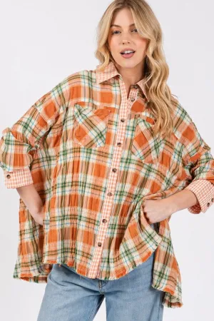 Hazel Blues® |  SAGE   FIG Side Slit Plaid Button Down Long Sleeve Shirt