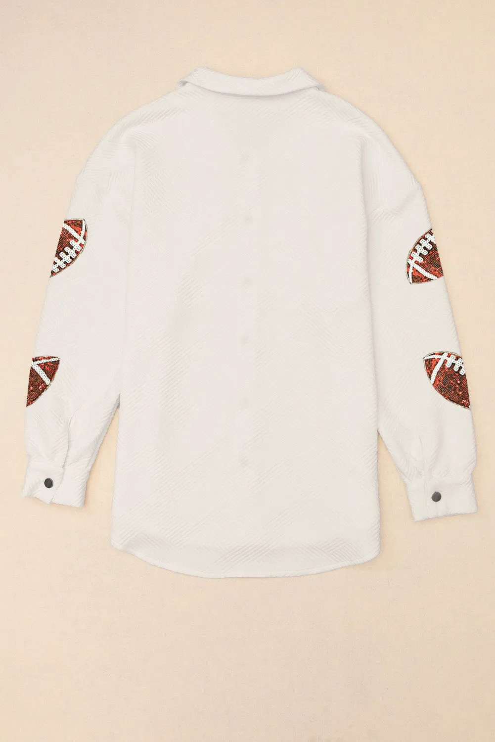 Hazel Blues® |  Sequin Football Patch Collared Neck Snap Button Jacket