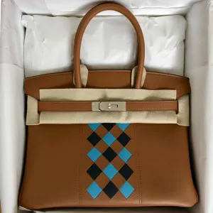 Hermès Birkin Limited Edition 30 Gold/Bleu du Nord/Bleu Indigo Tressage Swift Palladium Hardware PHW