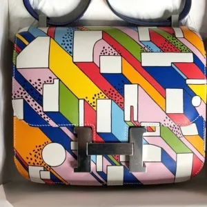 Hermès Constance Limited Edition 24 Pink/Bleu Electrique/Blanc (White) On summer day Swift Palladium Hardware PHW