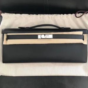 Hermès Kelly Cut Noir (Black) Swift Palladium Hardware PHW