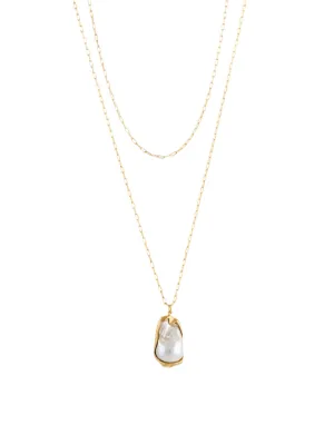 Joanna Constantine Double Layer Chain Pearl Pendant in Gold