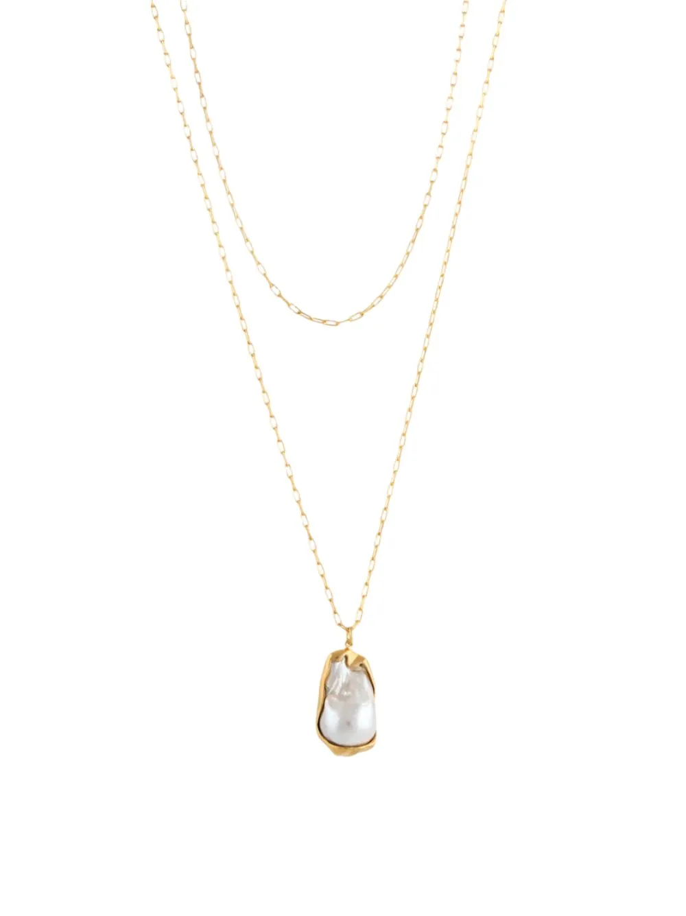 Joanna Constantine Double Layer Chain Pearl Pendant in Gold