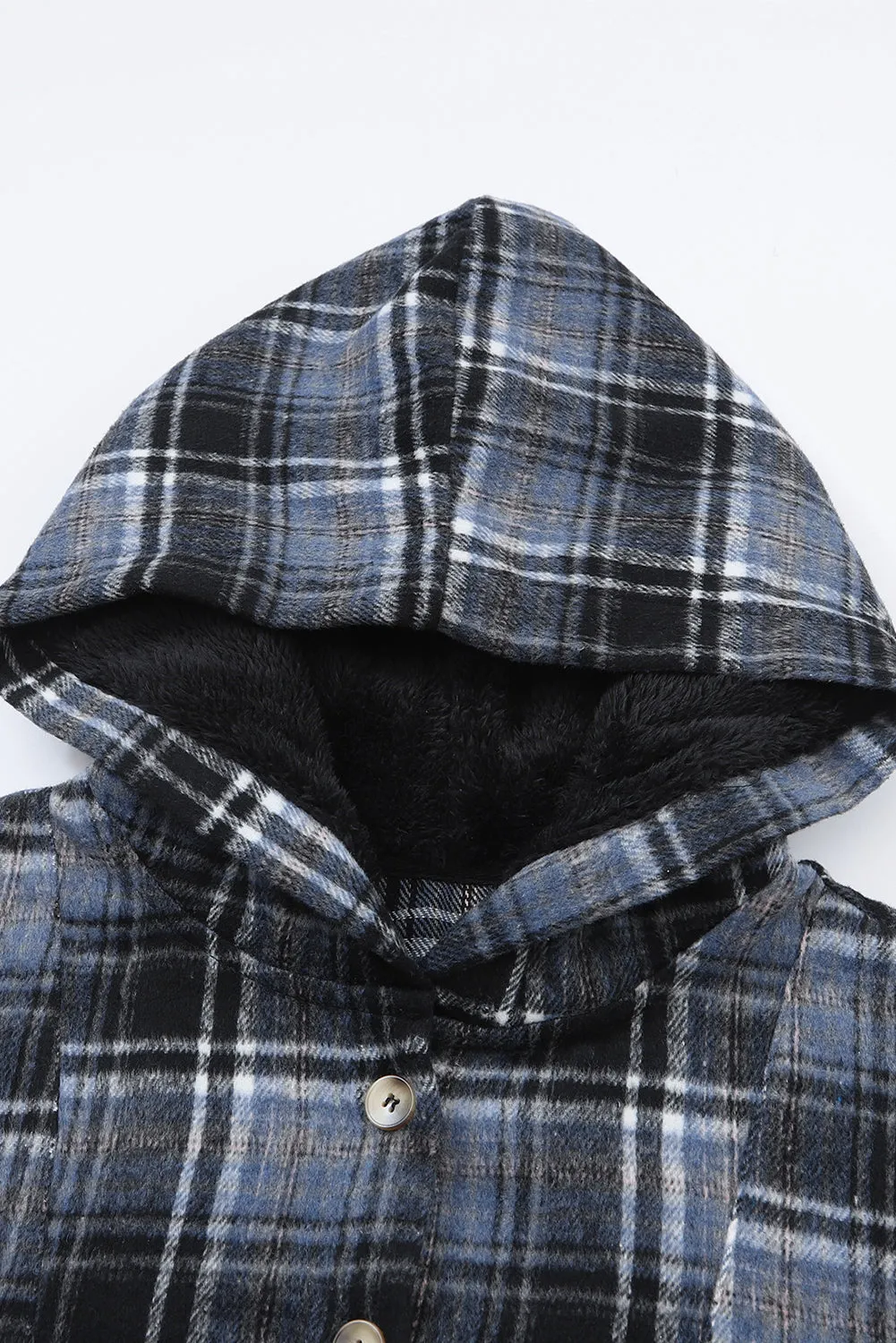 Khaki Plaid Button Neck Pocketed Pullover Hoodie