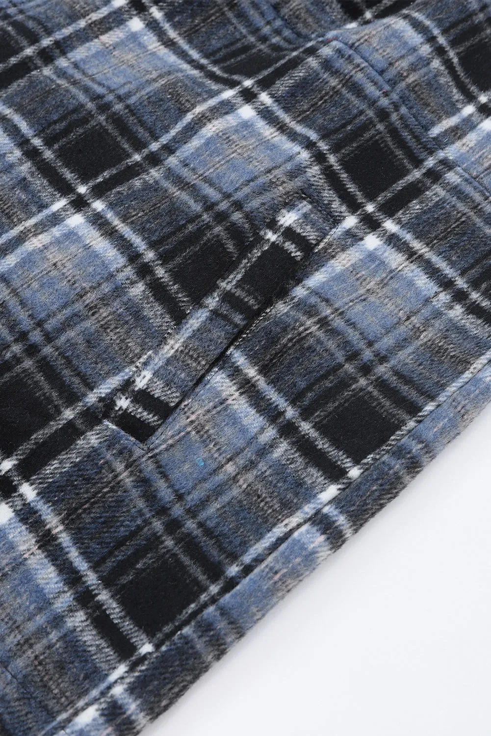 Khaki Plaid Button Neck Pocketed Pullover Hoodie