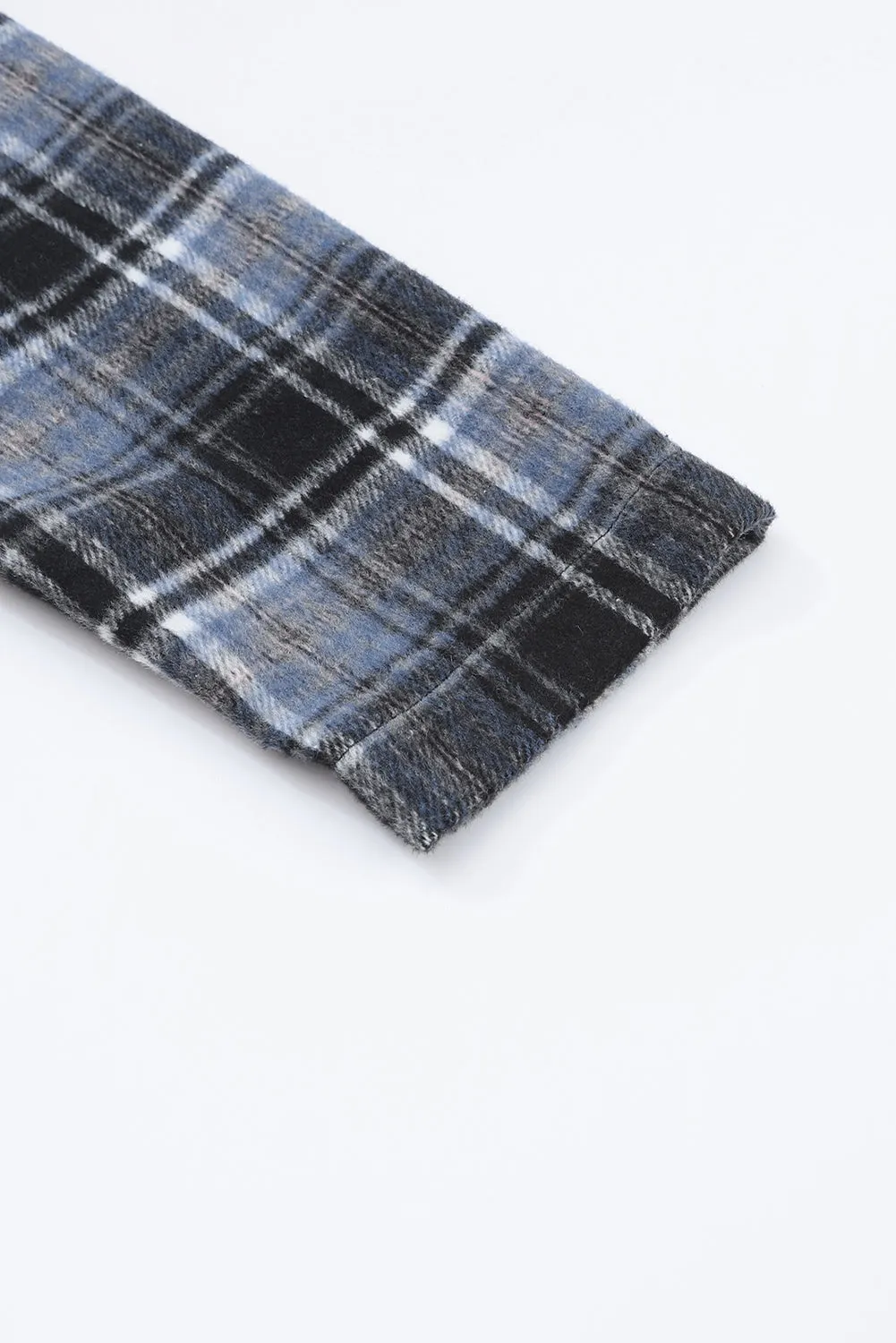 Khaki Plaid Button Neck Pocketed Pullover Hoodie