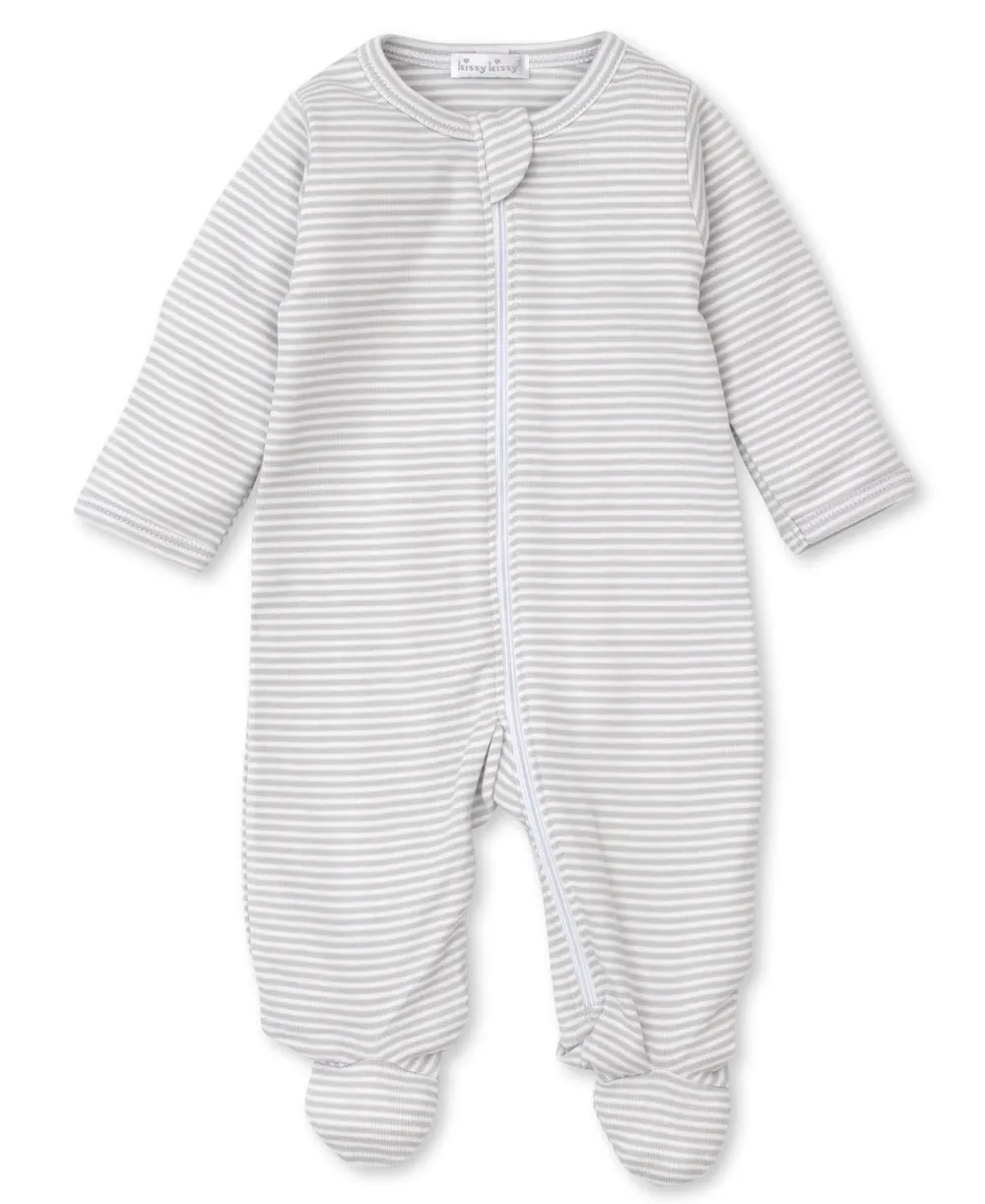 Kissy Kissy | Classic Rib Stripe Zip Footie {Silver}