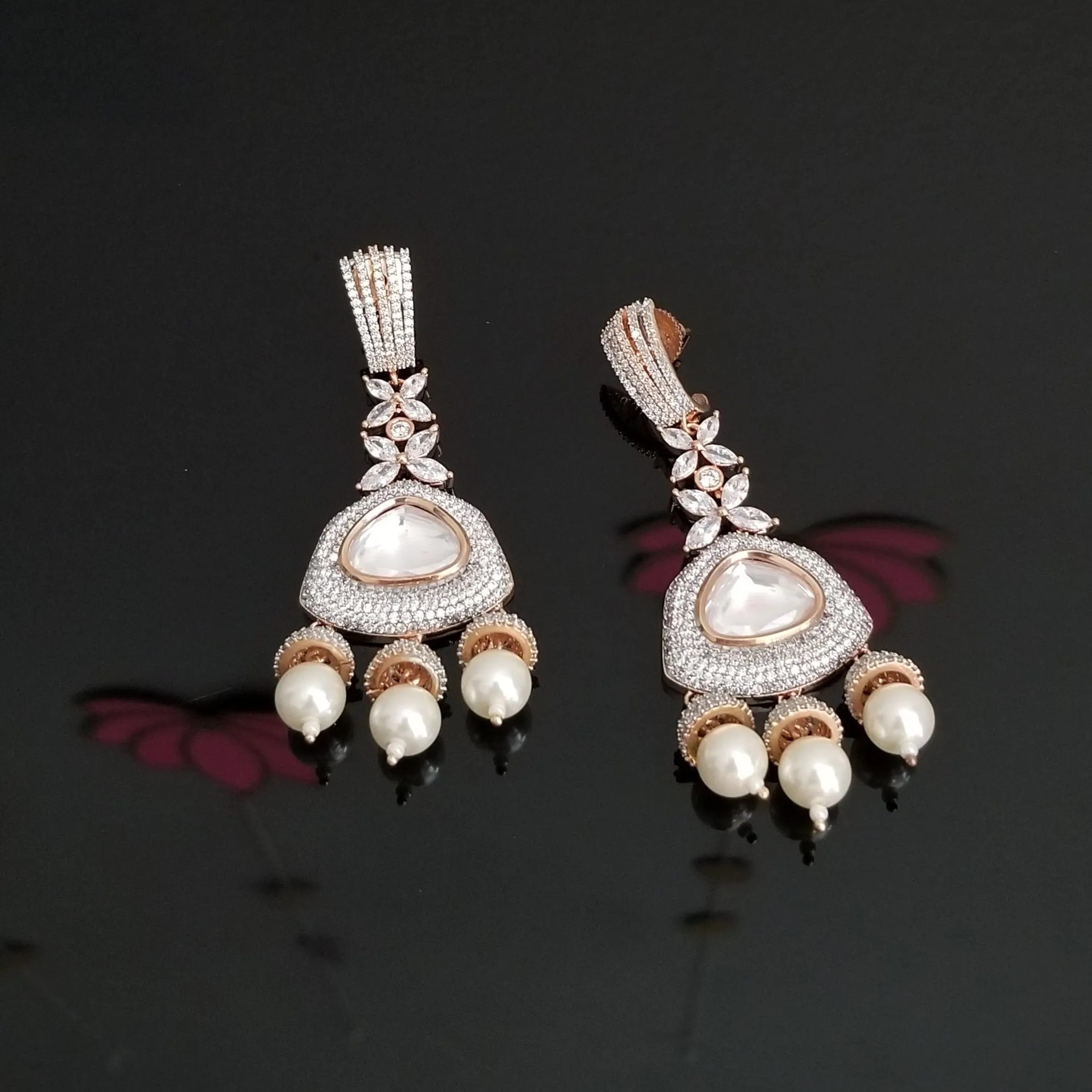 Kundan Classic Earring With Rose Gold Plating FL34