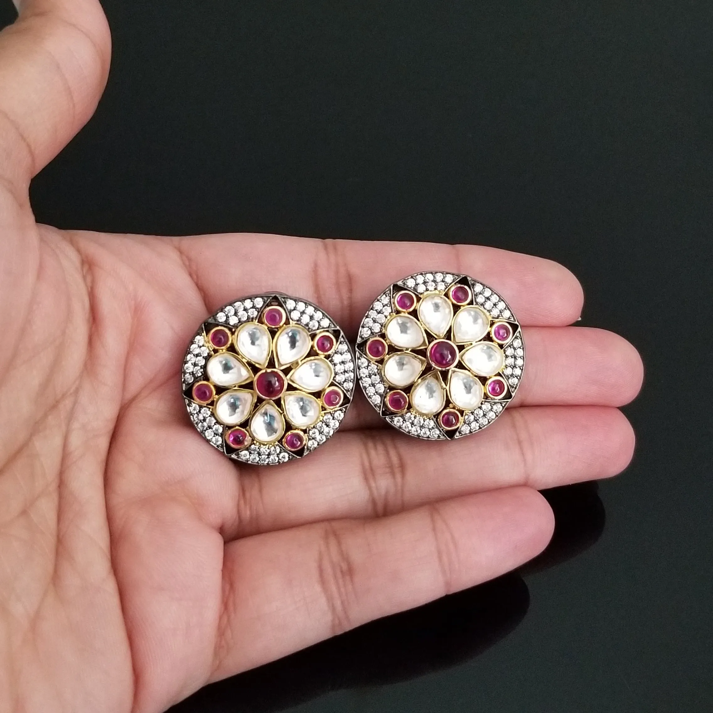 Kundan studs with victorian polish AD22