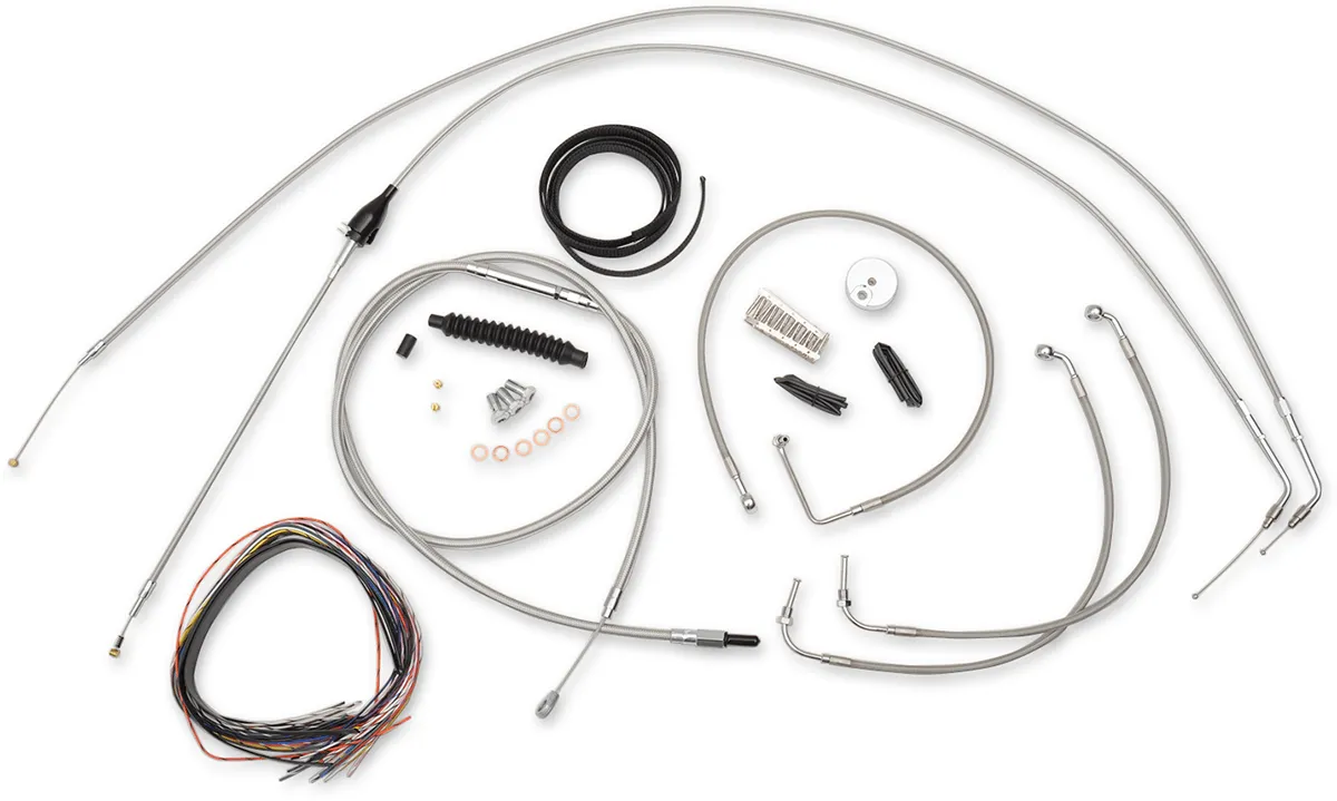 LA Choppers LA-8005KT2A-19 Complete Handlebar Cable/Brake & Clutch Line/Wire Kit - Stainless Braided